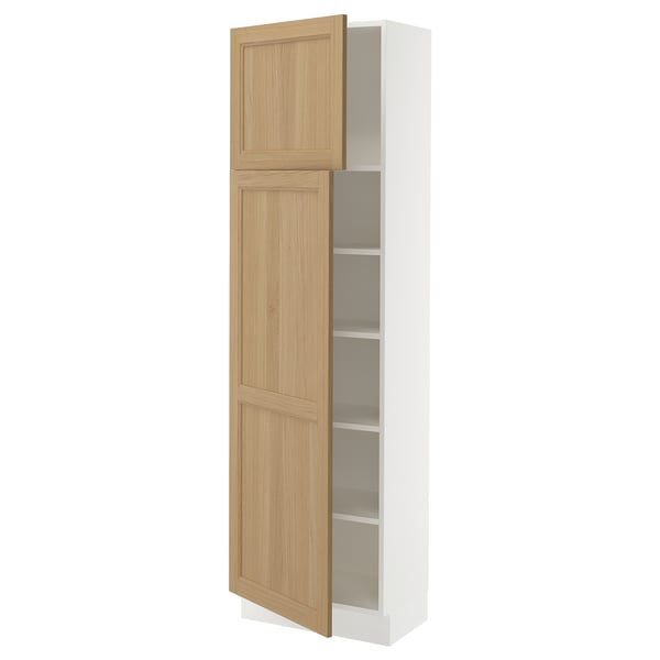 SEKTION Armoire haute + tablette/2ptes, blanc/Vedhamn chêne, 24x15x80 "