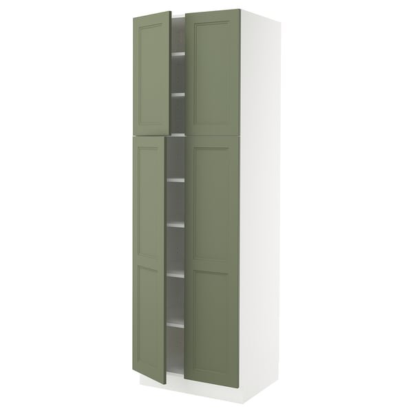 SEKTION Armoire haute + tablettes/4 portes, blanc/Axstad gris-vert, 30x24x90 "