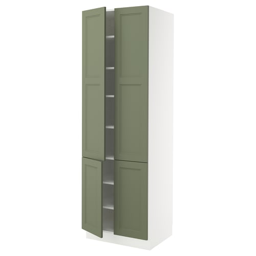 SEKTION Armoire haute + tablettes/4 portes, blanc/Axstad gris-vert, 30x24x90 "