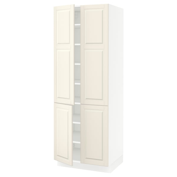 SEKTION Armoire haute + tablettes/4 portes, blanc/Bodbyn blanc cassé, 30x24x80 "