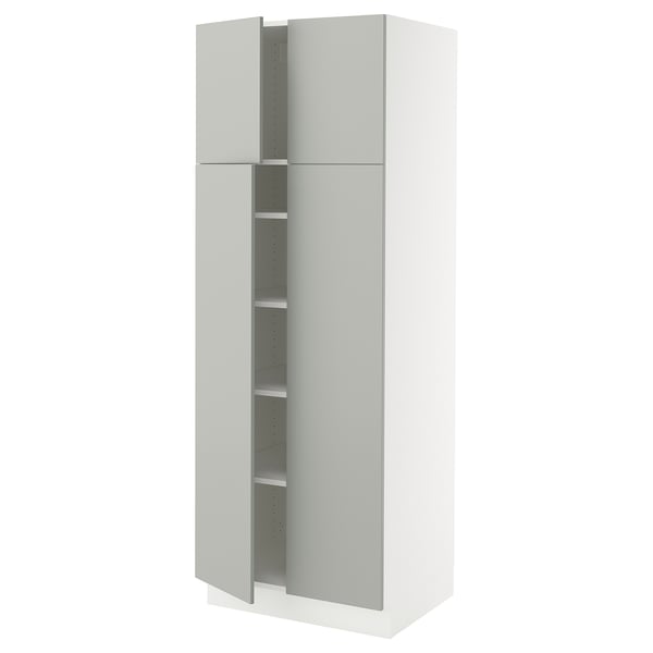 SEKTION Armoire haute + tablettes/4 portes, blanc/Havstorp gris clair, 30x24x80 "
