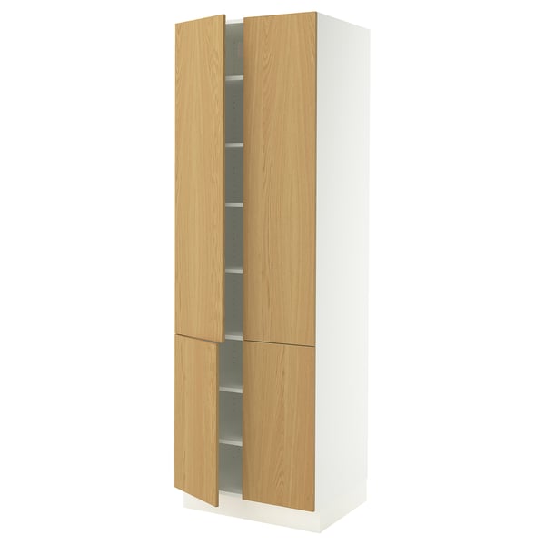 SEKTION Armoire haute + tablettes/4 portes, blanc/Sinarp chêne plaqué, 30x24x90 "