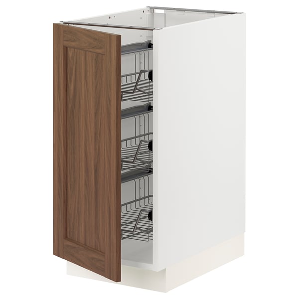 SEKTION Armoire inf av corbeilles en fil, blanc Enköping/brun effet noyer, 15x24x30 "