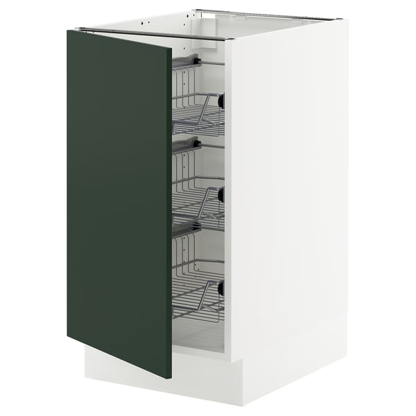 SEKTION Armoire inf av corbeilles en fil, blanc/Havstorp vert profond, 18x24x30 "