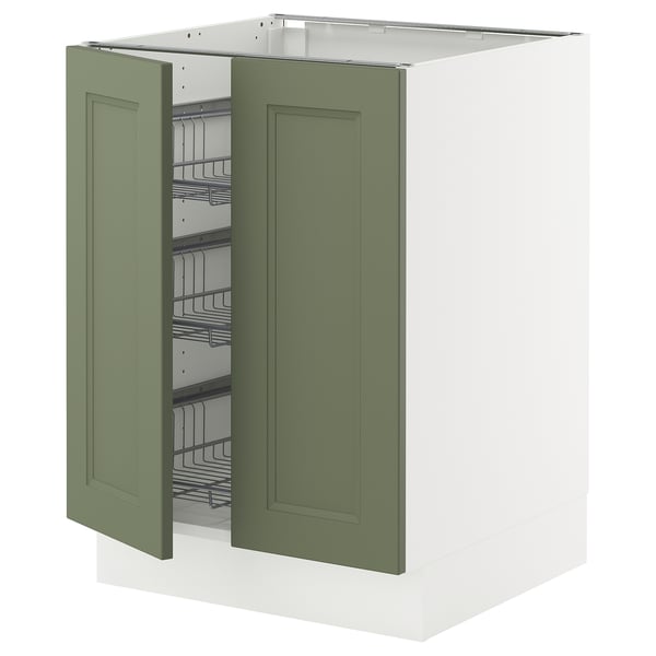 SEKTION Armoire inf corbeille fil/2 portes, blanc/Axstad gris-vert, 24x24x30 "