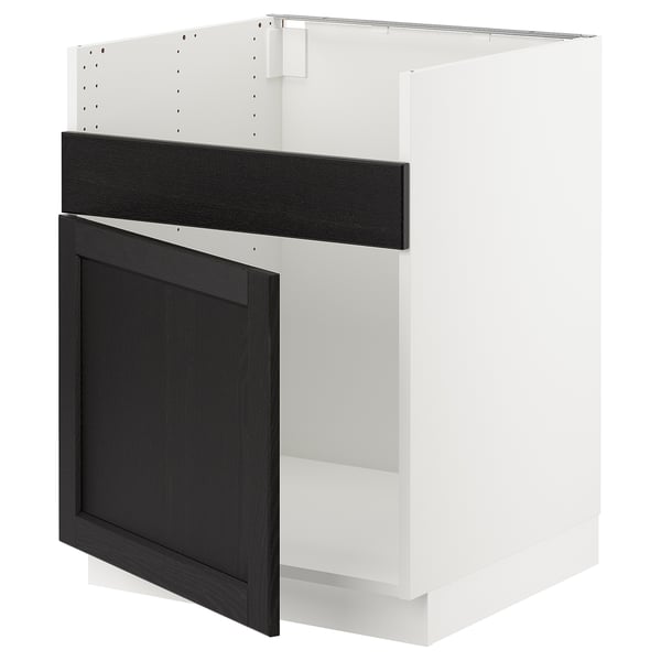 SEKTION Armoire inf pour évier 1 bac HAVSEN, blanc/Lerhyttan teinté noir, 24x24x30 "