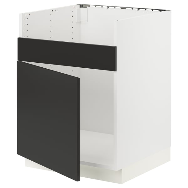 SEKTION Armoire inf pour évier 1 bac HAVSEN, blanc/Nickebo anthracite mat, 24x24x30 "