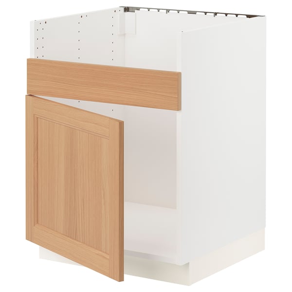 SEKTION Armoire inf pour évier 1 bac HAVSEN, blanc/Vedhamn chêne, 24x24x30 "