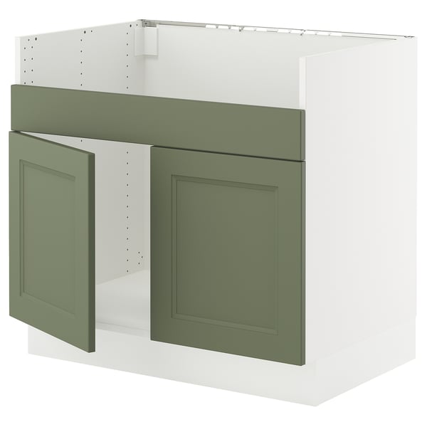 SEKTION Armoire inf pr évier 2 bacs HAVSEN, blanc/Axstad gris-vert, 36x24x30 "