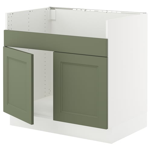 SEKTION Armoire inf pr évier 2 bacs HAVSEN, blanc/Axstad gris-vert, 36x24x30 "