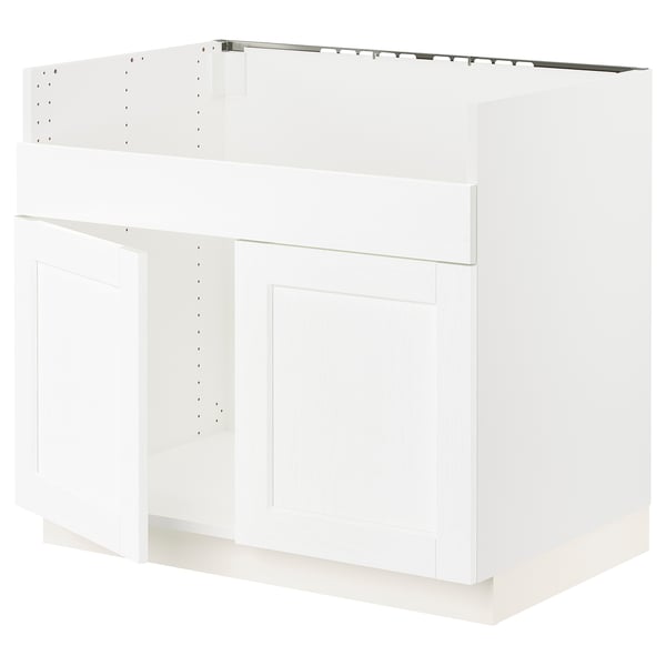 SEKTION Armoire inf pr évier 2 bacs HAVSEN, blanc Enköping/blanc effet bois, 36x24x30 "