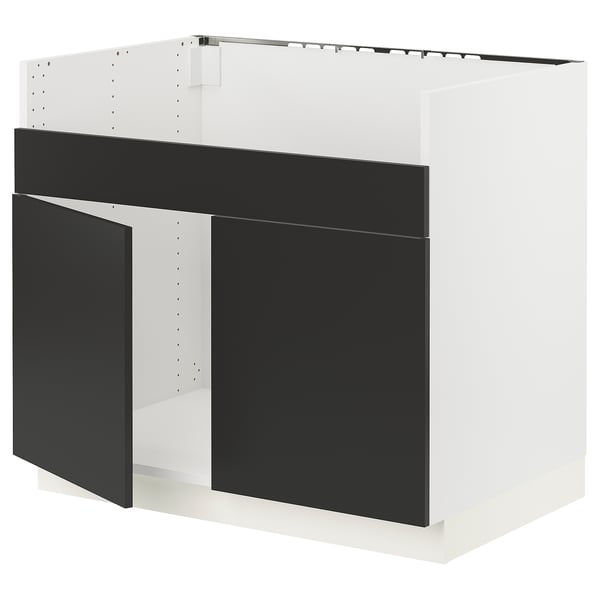 SEKTION Armoire inf pr évier 2 bacs HAVSEN, blanc/Nickebo anthracite mat, 36x24x30 "