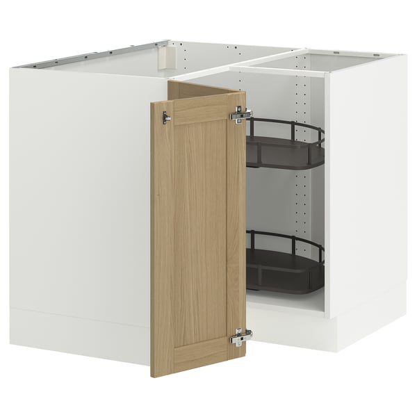 SEKTION Armoire inférieur angl+rgt pivotant, blanc/Vedhamn chêne, 38x24x30 "