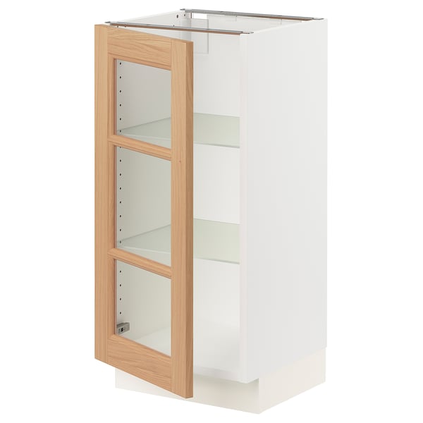 SEKTION Armoire inférieure av porte vitrée, blanc/Vedhamn chêne, 15x15x30 "