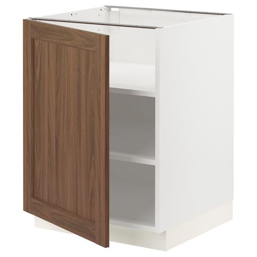 SEKTION Armoire inférieure avec tablettes, blanc Enköping/brun effet noyer, 24x24x30 "