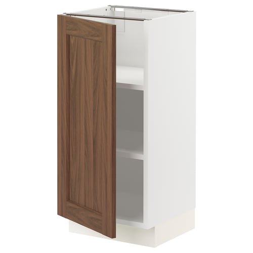 SEKTION Armoire inférieure avec tablettes, blanc Enköping/brun effet noyer, 15x15x30 "