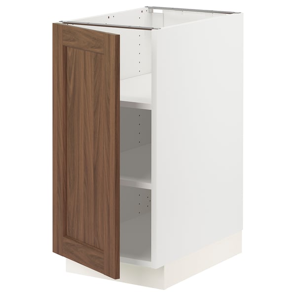 SEKTION Armoire inférieure avec tablettes, blanc Enköping/brun effet noyer, 15x24x30 "