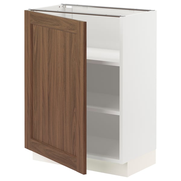 SEKTION Armoire inférieure avec tablettes, blanc Enköping/brun effet noyer, 24x15x30 "