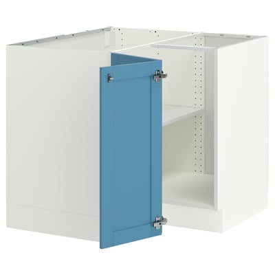 SEKTION Armoire inférieure d'angle+tablette, blanc/Lerhyttan bleu, 38x24x30 "