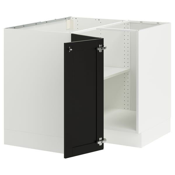 SEKTION Armoire inférieure d'angle+tablette, blanc/Lerhyttan teinté noir, 38x24x30 "