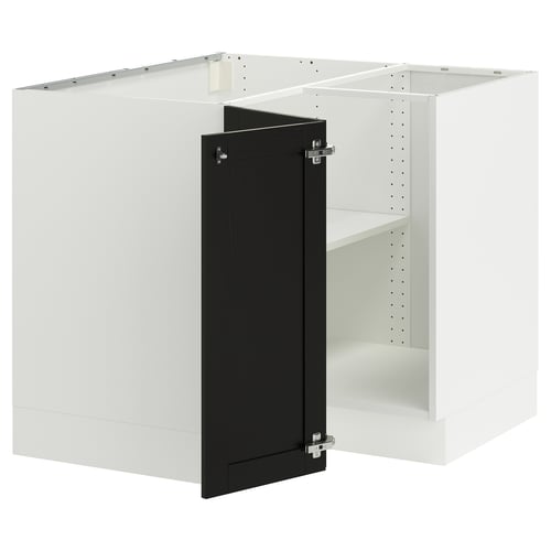 SEKTION Armoire inférieure d'angle+tablette, blanc/Lerhyttan teinté noir, 38x24x30 "