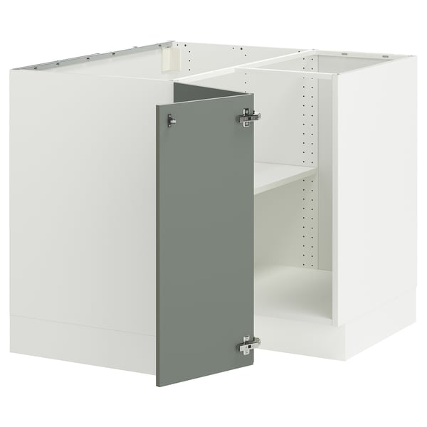 SEKTION Armoire inférieure d'angle+tablette, blanc/Nickebo gris -vert mat, 38x24x30 "