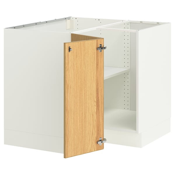 SEKTION Armoire inférieure d'angle+tablette, blanc/Sinarp chêne plaqué, 38x24x30 "