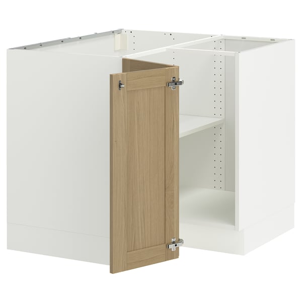 SEKTION Armoire inférieure d'angle+tablette, blanc/Vedhamn chêne, 38x24x30 "
