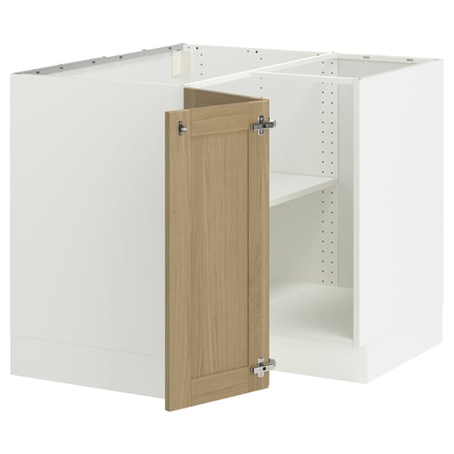 SEKTION Armoire inférieure d'angle+tablette, blanc/Vedhamn chêne, 38x24x30 "