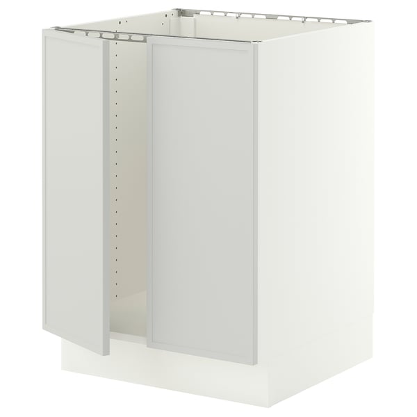 SEKTION Armoire inférieure évier 2 ptes, blanc/Aspudden gris clair, 24x24x30 "