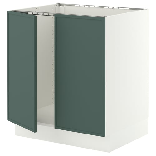 SEKTION Armoire inférieure évier 2 ptes, blanc/Aspudden gris-vert foncé, 30x24x30 "