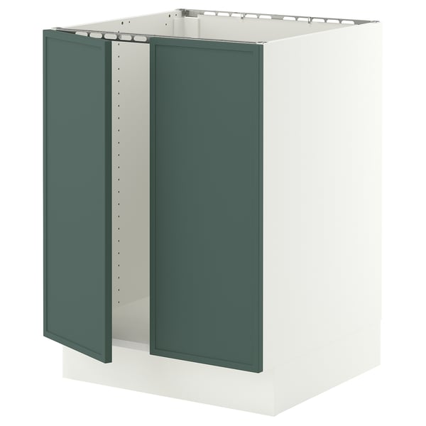 SEKTION Armoire inférieure évier 2 ptes, blanc/Aspudden gris-vert foncé, 24x24x30 "
