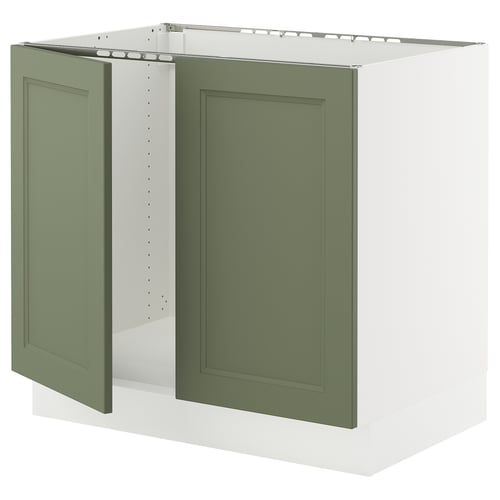 SEKTION Armoire inférieure évier 2 ptes, blanc/Axstad gris-vert, 36x24x30 "
