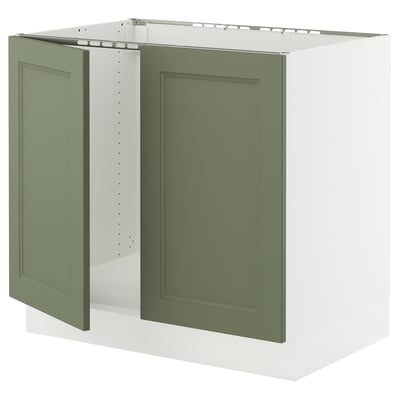 SEKTION Armoire inférieure évier 2 ptes, blanc/Axstad gris-vert, 36x24x30 "