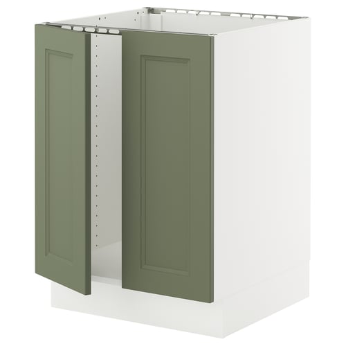 SEKTION Armoire inférieure évier 2 ptes, blanc/Axstad gris-vert, 24x24x30 "
