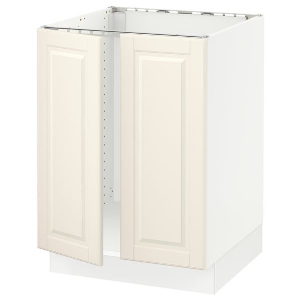 SEKTION Armoire inférieure évier 2 ptes, blanc/Bodbyn blanc cassé, 24x24x30 "