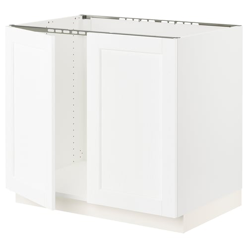 SEKTION Armoire inférieure évier 2 ptes, blanc Enköping/blanc effet bois, 36x24x30 "
