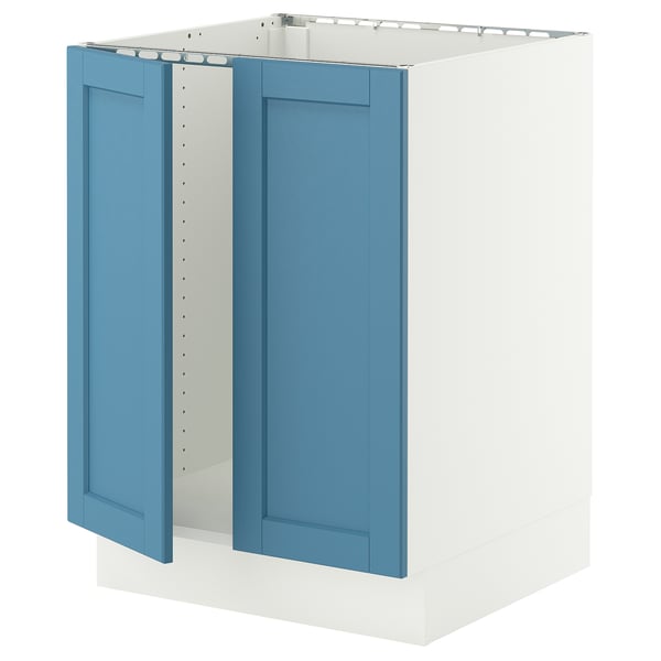 SEKTION Armoire inférieure évier 2 ptes, blanc/Lerhyttan bleu, 24x24x30 "