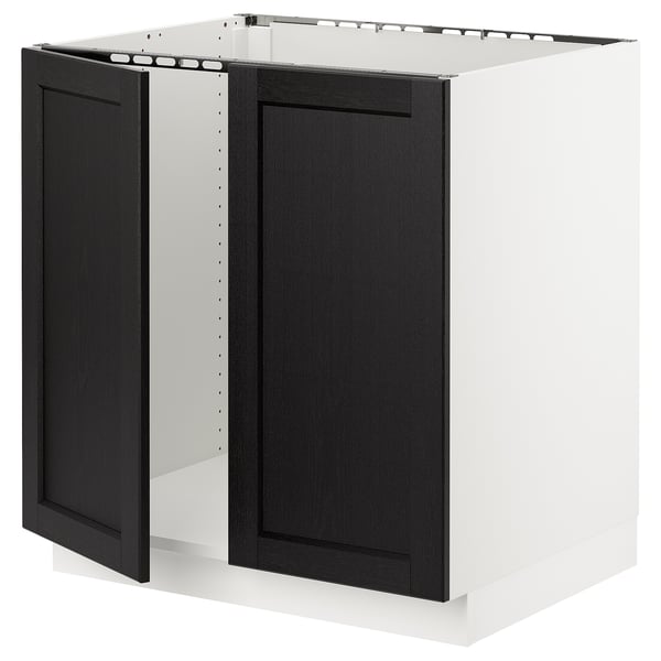 SEKTION Armoire inférieure évier 2 ptes, blanc/Lerhyttan teinté noir, 30x24x30 "