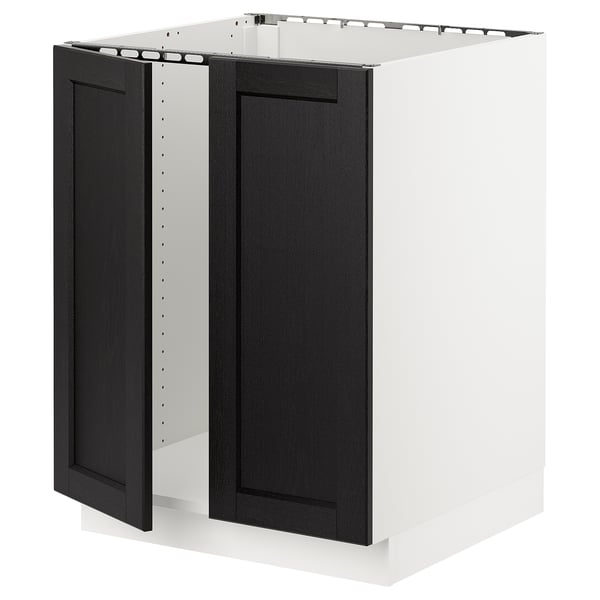 SEKTION Armoire inférieure évier 2 ptes, blanc/Lerhyttan teinté noir, 24x24x30 "