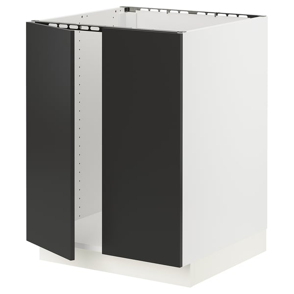 SEKTION Armoire inférieure évier 2 ptes, blanc/Nickebo anthracite mat, 24x24x30 "