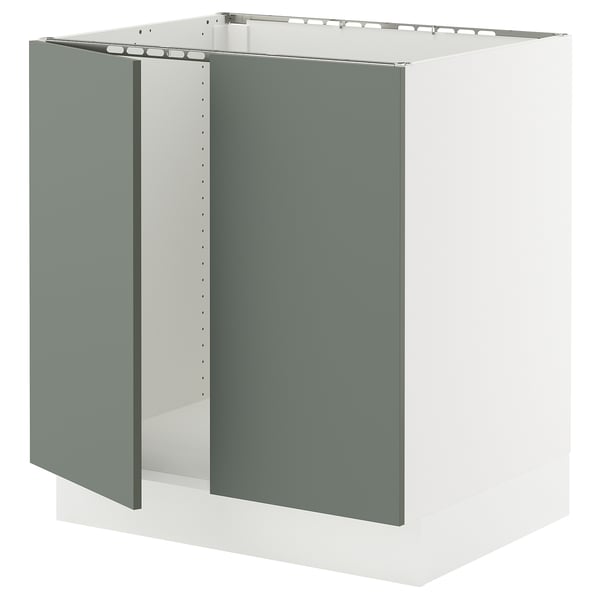 SEKTION Armoire inférieure évier 2 ptes, blanc/Nickebo gris -vert mat, 30x24x30 "