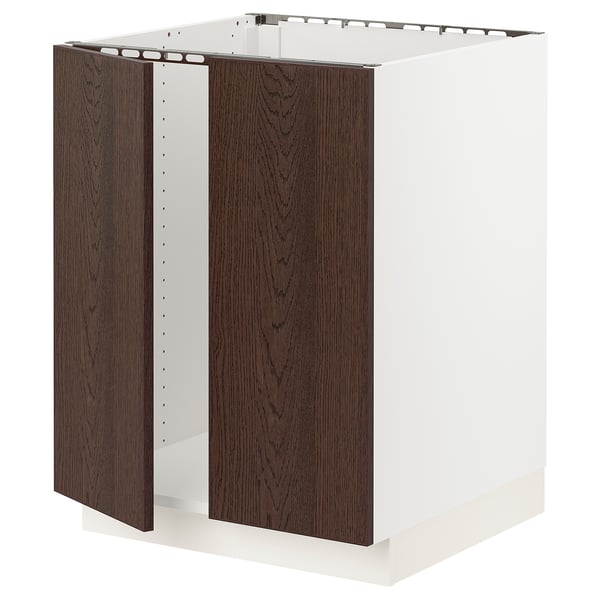 SEKTION Armoire inférieure évier 2 ptes, blanc/Sinarp brun, 24x24x30 "