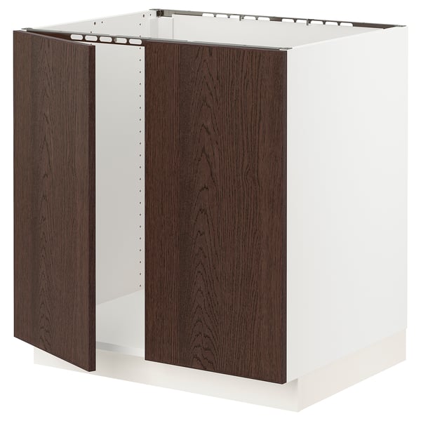 SEKTION Armoire inférieure évier 2 ptes, blanc/Sinarp brun, 30x24x30 "