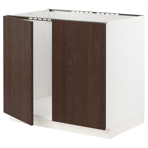 SEKTION Armoire inférieure évier 2 ptes, blanc/Sinarp brun, 36x24x30 "