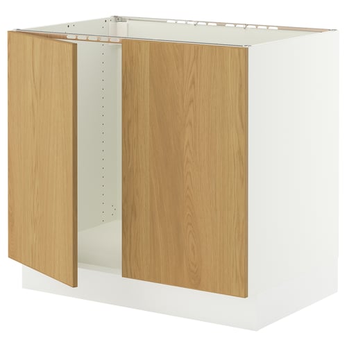 SEKTION Armoire inférieure évier 2 ptes, blanc/Sinarp chêne plaqué, 36x24x30 "
