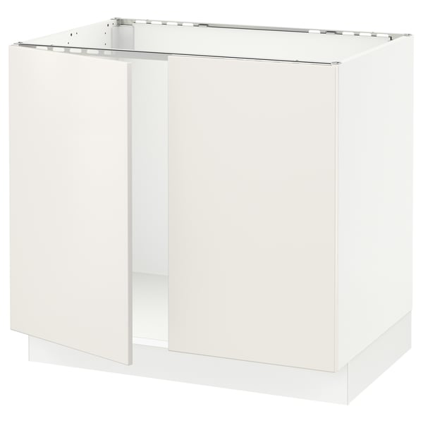 SEKTION Armoire inférieure évier 2 ptes, blanc/Veddinge blanc, 36x24x30 "