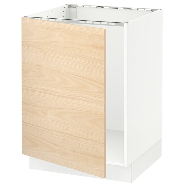 SEKTION Armoire inférieure évier, blanc/Askersund effet frêne clair, 24x24x30 "