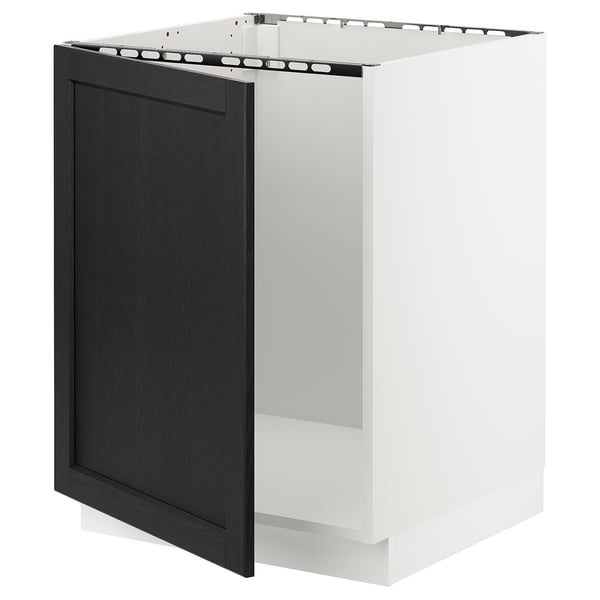 SEKTION Armoire inférieure évier, blanc/Lerhyttan teinté noir, 24x24x30 "