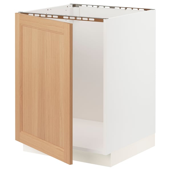 SEKTION Armoire inférieure évier, blanc/Vedhamn chêne, 24x24x30 "